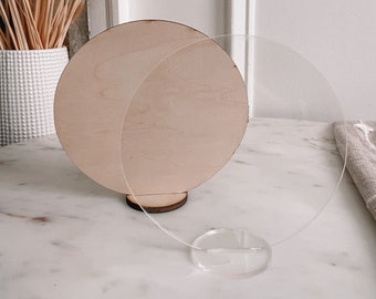Blank circle acrylic or wood signs with stands, DIY wedding decor, wedding sign blank, custom acrylic sign, blank table numbers, wedding