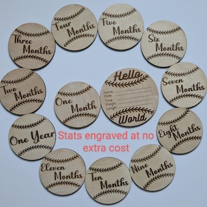 Hito de béisbol / Hito mensual de madera para bebés / Hito deportivo / Hito de madera / Discos de hitos / Regalo para baby shower