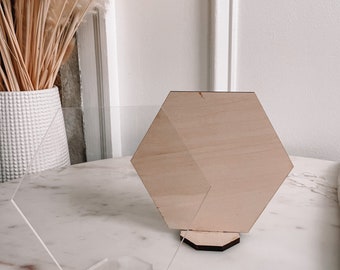 Blank Hexagon acrylic or wood signs with stands, DIY wedding decor, wedding sign blank, custom acrylic sign, blank table numbers, wedding