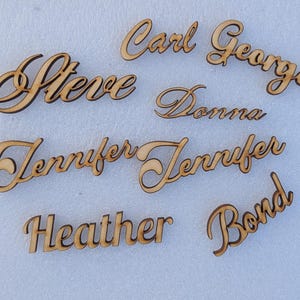 acrylic wood place cards| Laser cut names| wedding place cards| custom table names| birthday names| party decoration name tags| name cutout.