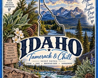 Idaho Tamarack and Chill Candle & Wax Melts: Cedar, Sage, Mountain Rain, Sandalwood Scent (Hand-Poured Soy Wax)