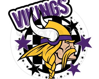 Vikings Mascot PNG: Yellow & Purple Checkers, Stars - School Spirit (Digital Download