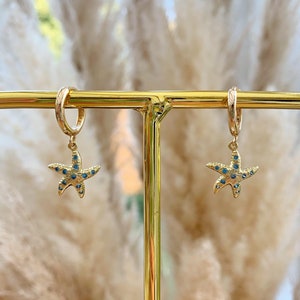 18kt gold plated star fish huggie hoop earrings Bild 1