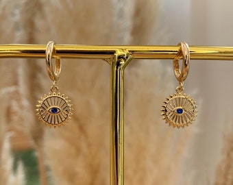 18kt gold plated evil eye huggie hoop earrings