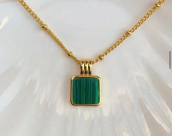 18kt gold plated synthetic malachite green necklace