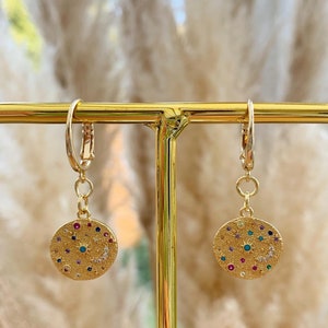 18kt gold plated star and moon huggie hoop earrings