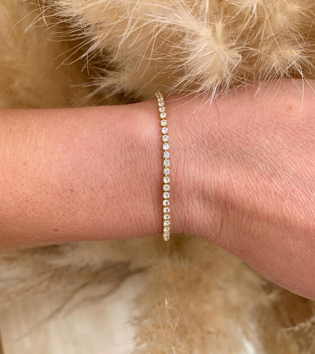 Cubic Zirconia Tennis Bracelet Gold Plated 7 Inches