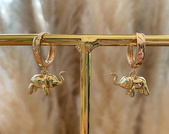 18kt gold plated elephant huggie hoop earrings