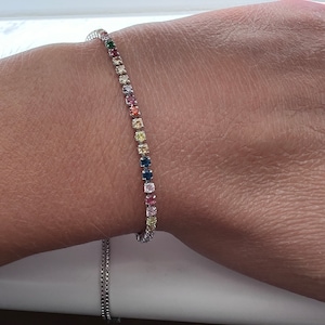 925 silver plated rainbow adjustable tennis bracelet