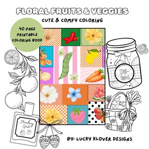 Floral Fruits & Veggies Printable Coloring Book