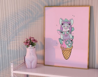 Furby Wall Art Vibrant Pink Aesthetic Funny Ice Cream Gelato Poster Soft Plush Toys Retro Y2K Collectible Gen Z Poster Girly Decoration