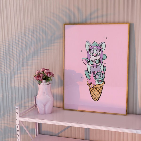 Y2K Furby Ice Cream Poster: Gen Z Nostalgia Art Print