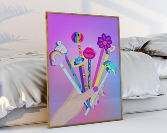 Y2K Eraser Art Print, Nostalgic Stationery Illustration