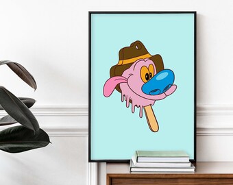 Bubble o Bill Ren and Stimpy Show Poster 90s Nostalgia Aussie Classic Favorite A3 Downloadable Ice Cream Drip Funky Blue Nostalgic Art Print