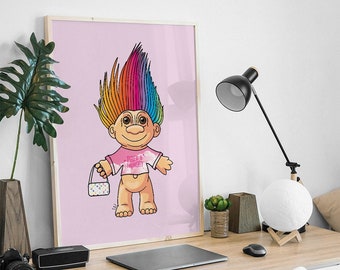 Rainbow Troll Doll Art Print: Sassy Fashion Icon Illustration