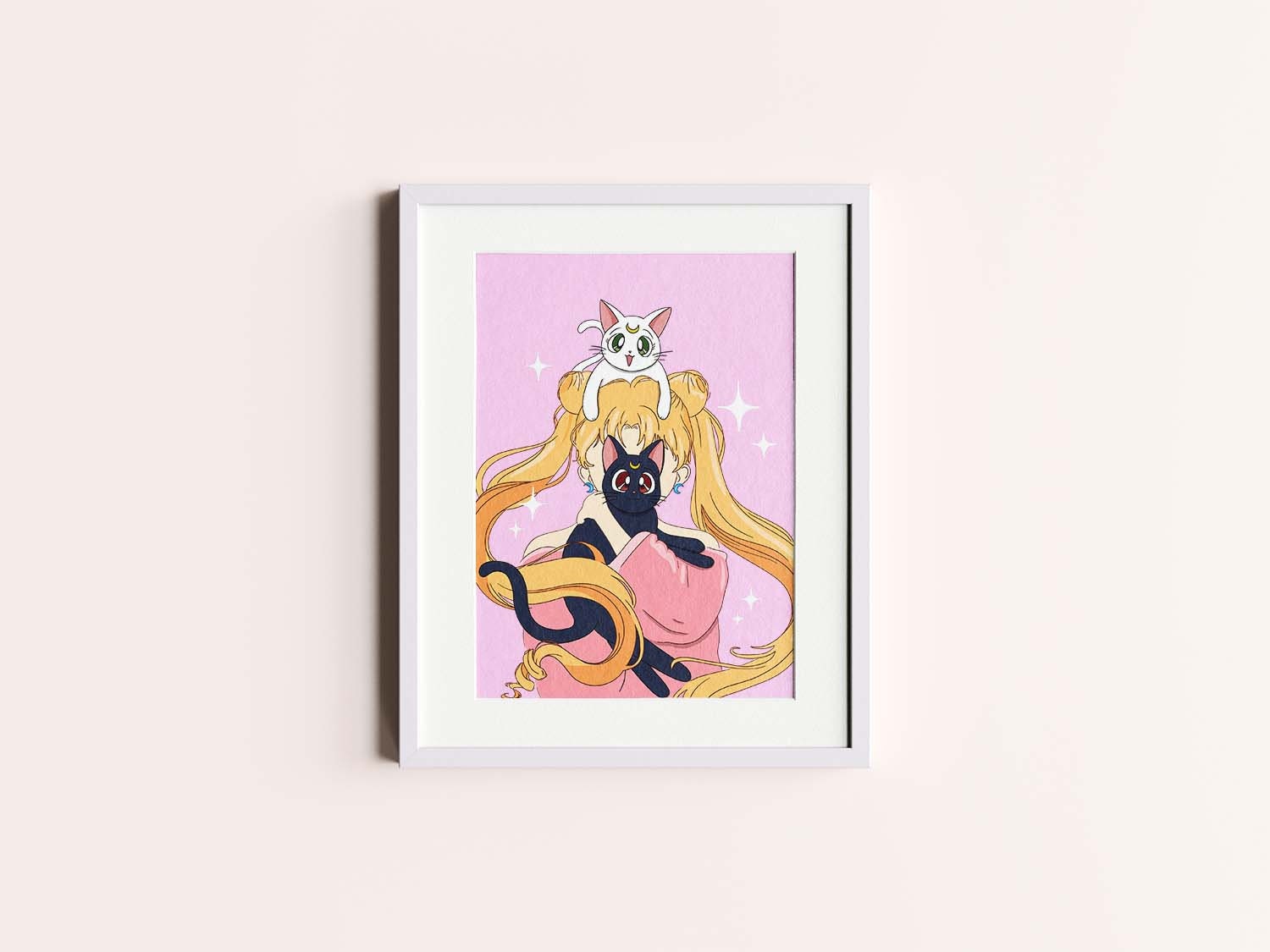 Discover Sailor Moon Print Cats Luna Artemis Anime Manga Japanese Cartoon Wall Art Nostalgia 90s Superhero Poster  (Und)