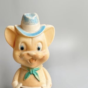 Vintage Squeak Toy Cowboy Bear Doll, Kitsch Rubber Bear Cat Doll, Reliance Toy Co, Sweet Vintage Toys