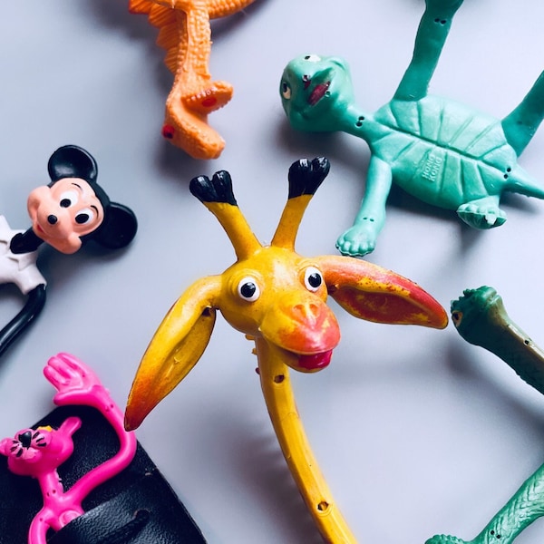 Vintage Bendy Figures, CHOOSE YOUR OWN, Pink Panther, Mickey Mouse, Animals Bendy Plastic Animals 70's 80's Vintage Fun