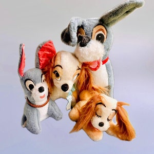 Vintage Lady & The Tramp Plush Family, 1970&#39;S 60&#39;s Large Lady Tramp Sleeping Lady Puppy Vintage Walt Disney California SET
