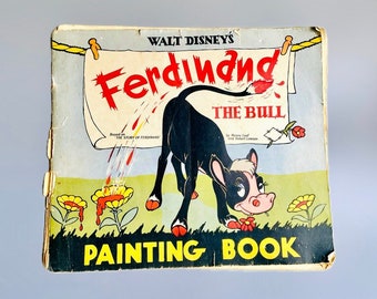 Vintage Ferdinand le taureau peinture livre, livre de coloriage original Ferdinand Bull des années 1930, rare feuille de Munro Disney Robert Lawson