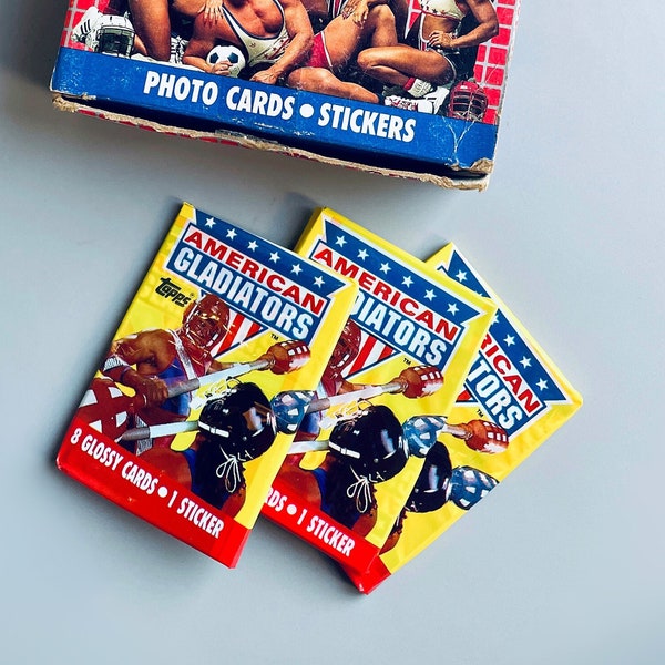 American Gladiators Sealed Vintage Trading Cards, Topps 1991 Gladiators Collector Cards, Gladiator Ready TV Show 90's Unopened Trading Cards