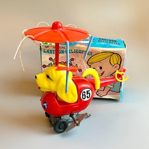 Vintage Clockwork Helicopter, Mechanical Cartoon Helicopter Dog, Hong Kong Clockwork Boxed Vintage Wind Up Dog Novelty Weird Old Model Toys