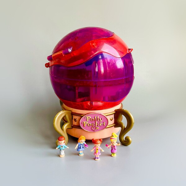 Polly Pocket Jewel Magic Ball Sparkle Surprise, Original Polly Pocket, 90's Girls Toys Pink Crystal Ball Polly With Figures