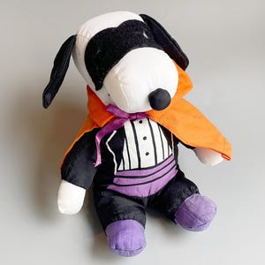 Snoopy Peanuts  Halloween Plush Toy, Whitmans Vampire Masked Cap Snoopy, Whitmans Snoopy Black White Dog Plush Orange Purple