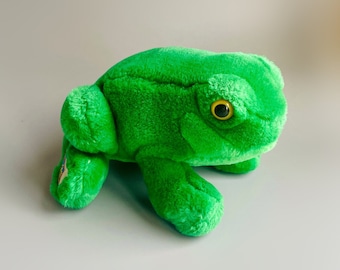 Chad Valley Plush Frog, Cuddle Club Green Plush Frog 80's Cuddly Toy, Cute Vintage Frog