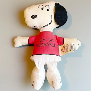 Snoopy Peanuts Toy Doll, 1960&#39;s 70&#39;s Rare Vintage Snoopy I&#39;m So Huggable Cloth Rag Doll Plush, Vintage Snoopy Teddy Huggable