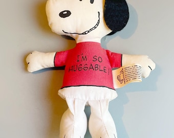 Snoopy Peanuts Toy Doll, 1960's 70's Rare Vintage Snoopy I'm So Huggable Cloth Rag Doll Plush, Vintage Snoopy Teddy Huggable