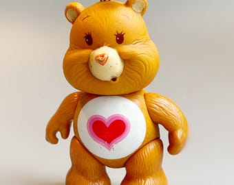 Figura vintage de oso cariñoso de corazón tierno, oso cariñoso de corazón tierno articulado con pelo, oso cariñoso vintage de corazón marrón de los años 80