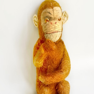 Vintage Monkey Plush, Vintage Monkey Bear Toy Doll, Mohair Antique Monkey Glass Eyes, Antique Mohair Toys, Cute Vintage Monkey Old Teddy