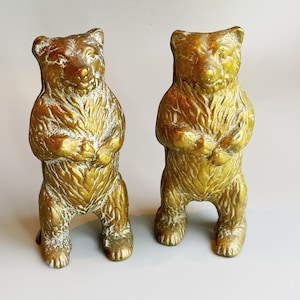Vintage Brass Bear Piggy Bank, Grizzly Bear Money Bank, 2 Part Cast Metal Heavy Bear Piggy Bank Coin Bank Bear