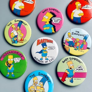 The Simpsons Vintage Button Badges, CHOOSE YOUR OWN, 90&#39;s The Simpsons Pin Badges, Bart Simpson, Homer, Retro New Old Stock Pin Badges