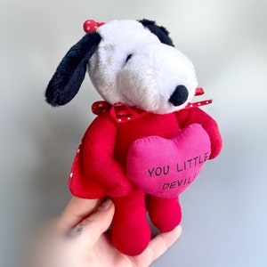 Pluszowy Snoopy Walentynkowy, Pluszowy Snoopy Applause You Little Devil Peanuts, Vintage Snoopy United Feature Snoopy 7,5" Serce Walentynkowy Diabeł