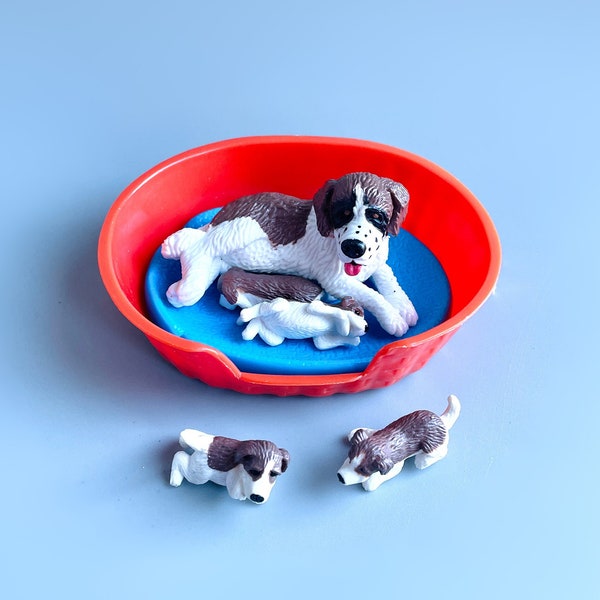 Chiot dans ma poche St Bernard Famille Suzie &Puppies Famille COMPLÈTE, Chiot des années 90 dans ma poche Chiens de la famille caniche, Figurines de petits chiens des années 90