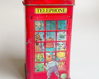 ロンドン電話ボックス貯金箱（紅茶入り缶入り） - 英語 - Etsy 日本