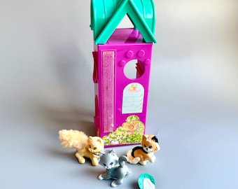 Vintage Kenner Littlest Pet Shop Chatter Pets Purry Kittens, LPS Cats Velcro Tower Kitty Set, 90's LPS Figure Set Cats Kittens
