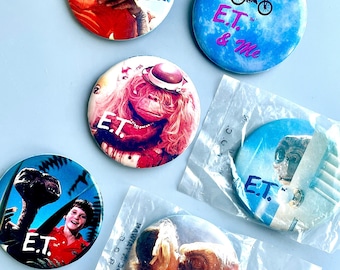 E.T Pins Button Badges, Choose Your Own, Vintage E.T Pin Badges, 80’s 90's Vintage Extra Terrestrial Film Merchandise, Et Phone Home