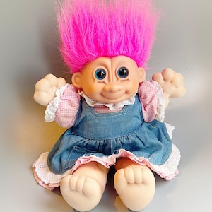 Russ Troll Kidz, Large Soft Body Plush Troll, Pink Hair Troll, Vintage 90’s Toys Nostalgia Plushies