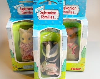 Sylvanian Family Vintage en caja, ELIGE EL TUYO, Empaquetado individualmente Sylvanian Family Underwood Badger, Timbertop Bear, Cat