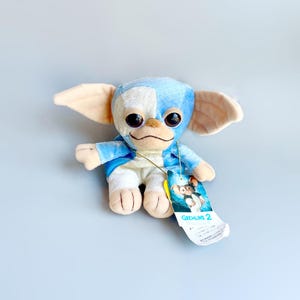 Vintage Gizmo Gremlins 2 Peluche Beanie Etichettato, Hasbro 1990s Gremlins Gizmo Pastel Blue, Gremlins 2 Peluche Blu E Bianco