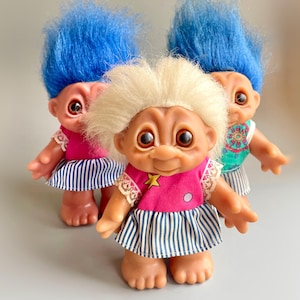 80&#39;s DAM Troll- Choose Your Own, 90&#39;s DAM Troll Made In Denmark, Danish Troll Doll, 7&quot; Large Vintage Dam Troll White Hair Blue Hair