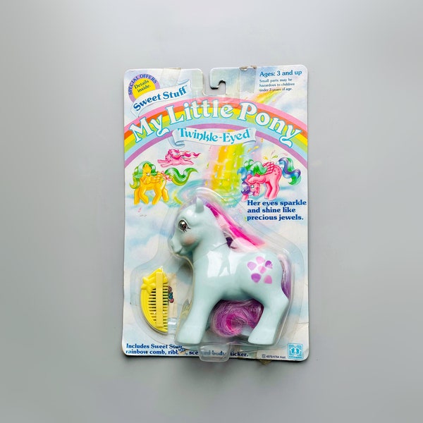 My Little Pony Twinkle Eyed Sweet Stuff On Card, My Little Pony G1 Packaged, MOC My Little Pony Hasbro Gem Eye Ponies 90's 80's G1 MLP