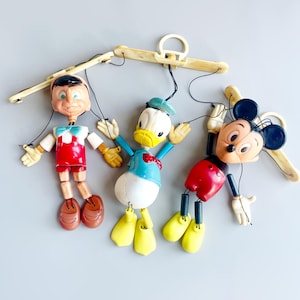 Vintage Disney Plastic Puppets, CHOOSE YOUR OWN, 1970&#39;S Plastic Mini Marionette Puppets, Pinocchio, Donald Duck Mickey Mouse Walt Disney 70s