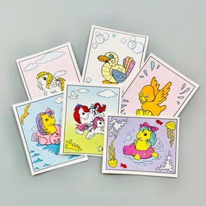 My Little Pony Vintage Panini Stickers, G1 My Little Pony Stickers, MLP 80&#39;S 1986 Panini Sticker Book Stickers No 15,82,83,85,102,159
