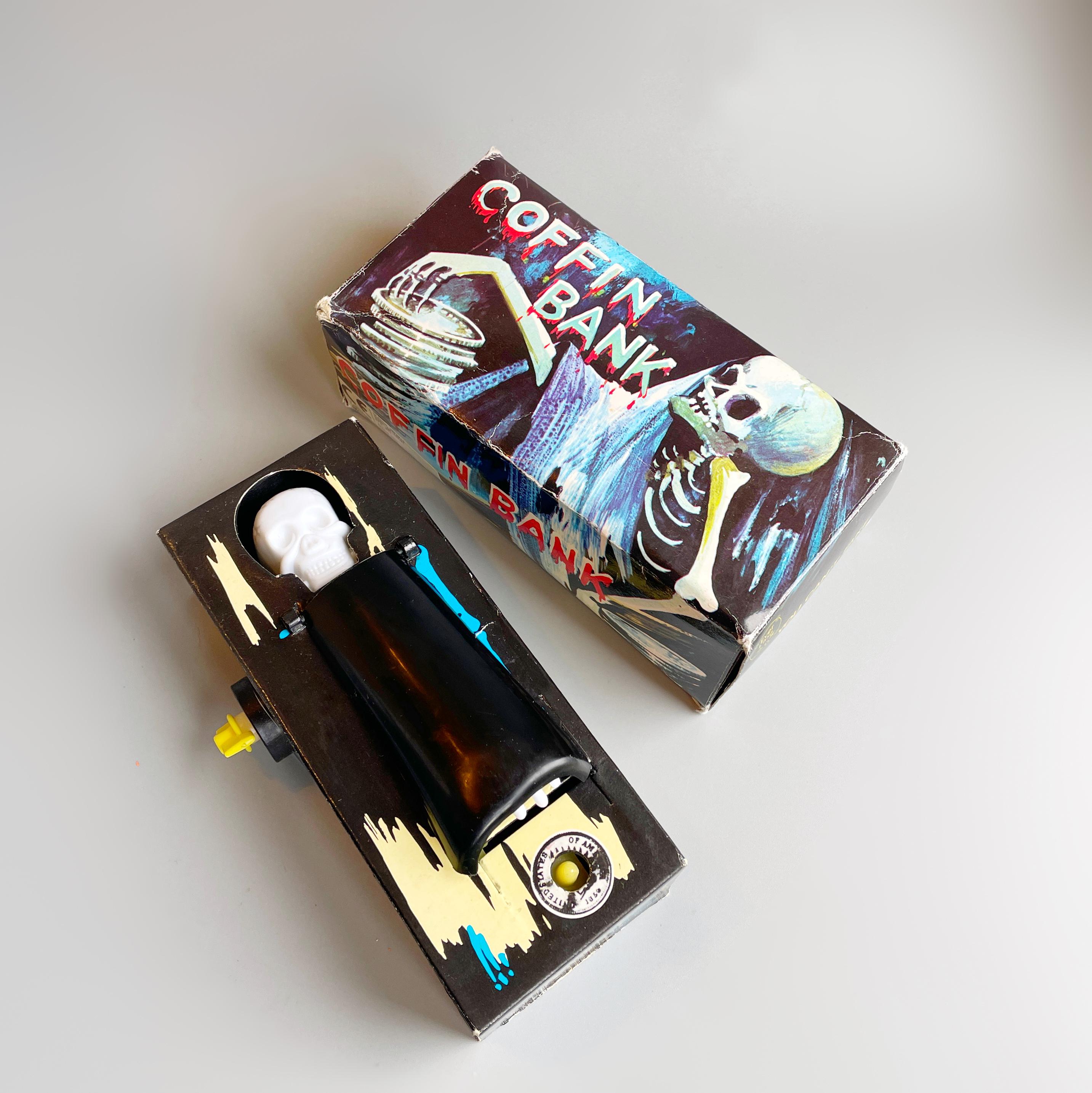 Vintage Coffin Bank, Skeleton Coin Bank, Goth Horror Skeleton