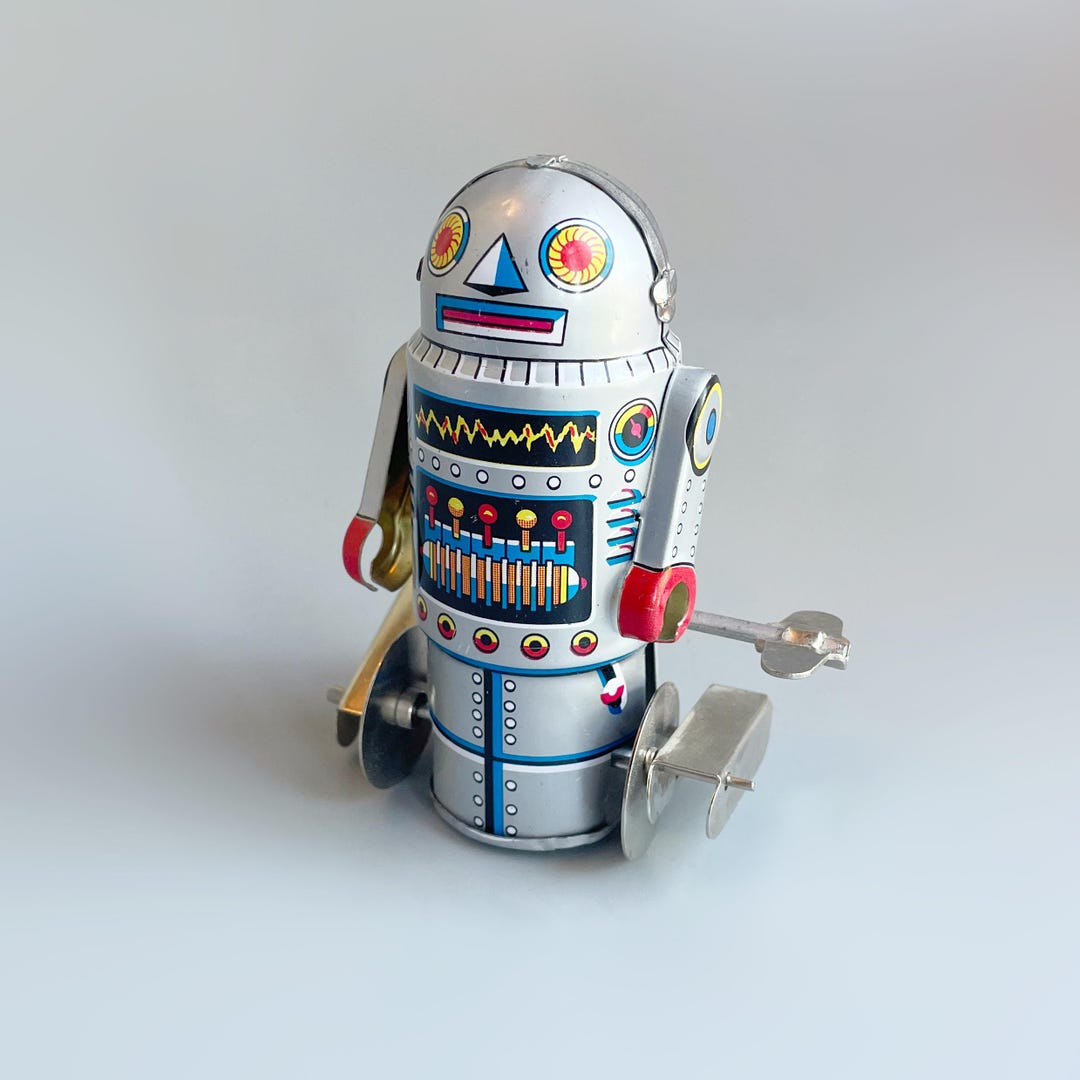 Robot - Robot Marcheur Mécanique en Tôle - Planet Robot (étincelant) Rouge Ha Ha Toy MS430R