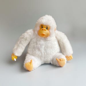 Vintage White Gorilla Thumb Sucking,  Gonga Gorilla Vintage Plush Gorilla Plastic Face Banana